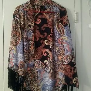Colorful fringed kimono